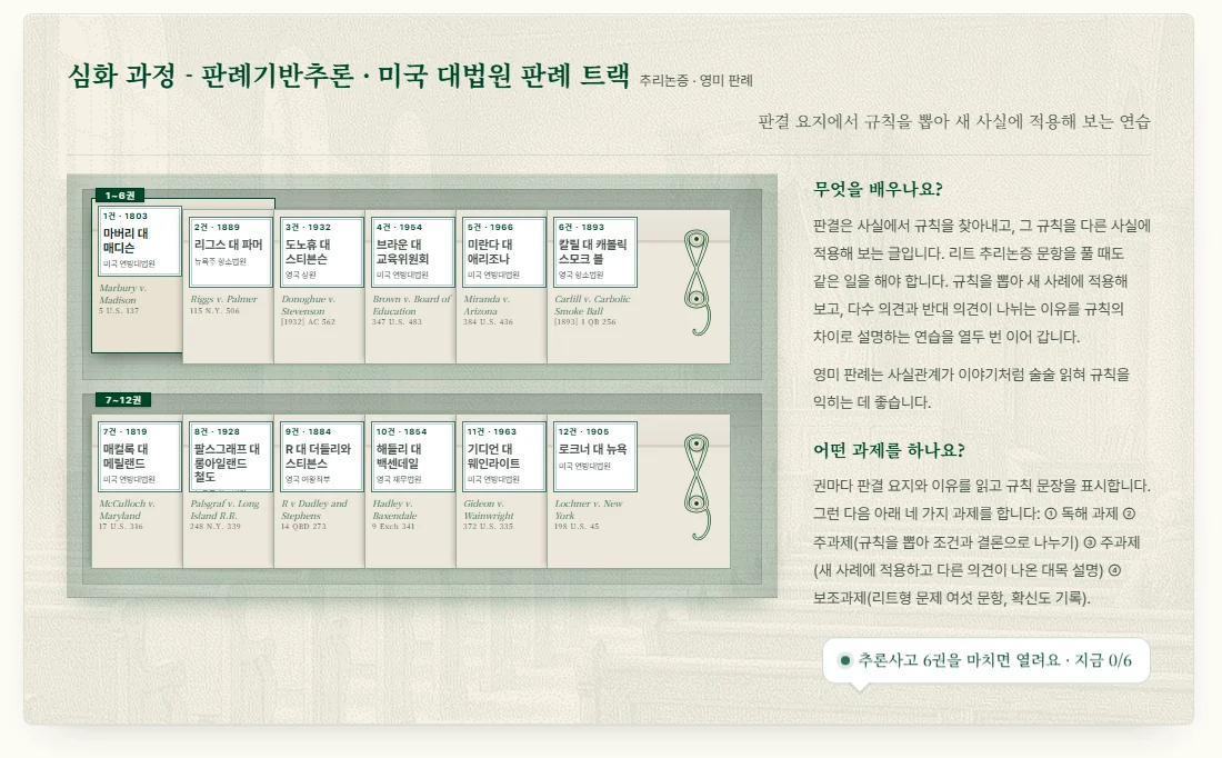 판례기반추론 카드: 끈으로 묶은 기록 봉투 열두 묶음