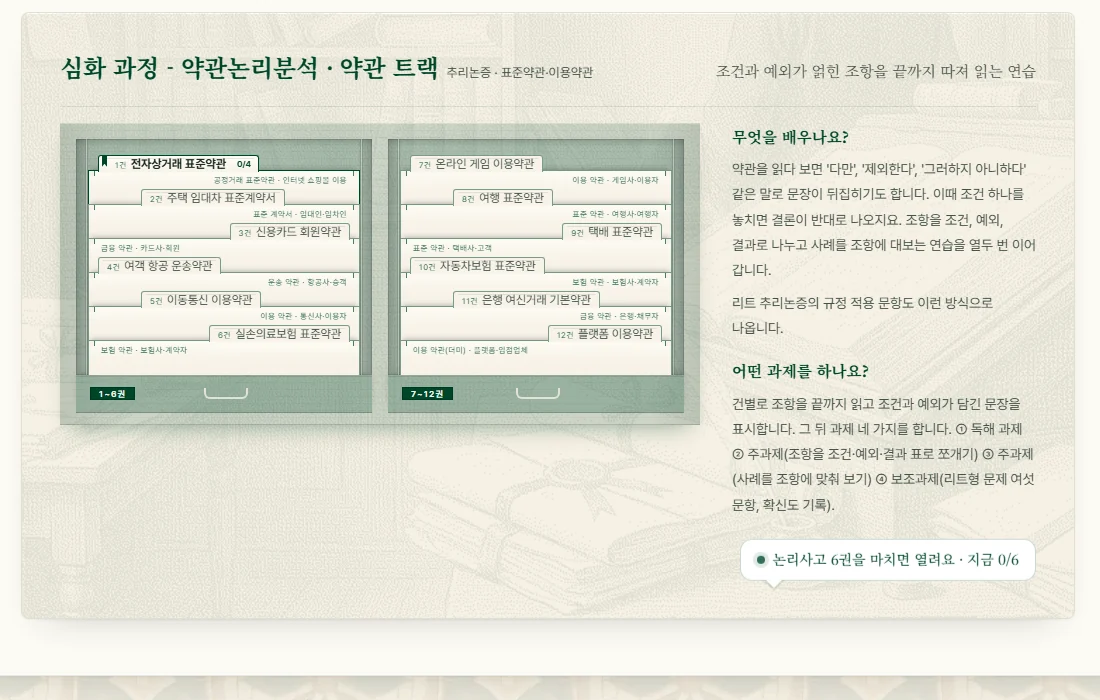 약관논리분석 카드: 서랍에 꽂힌 폴더 열두 개
